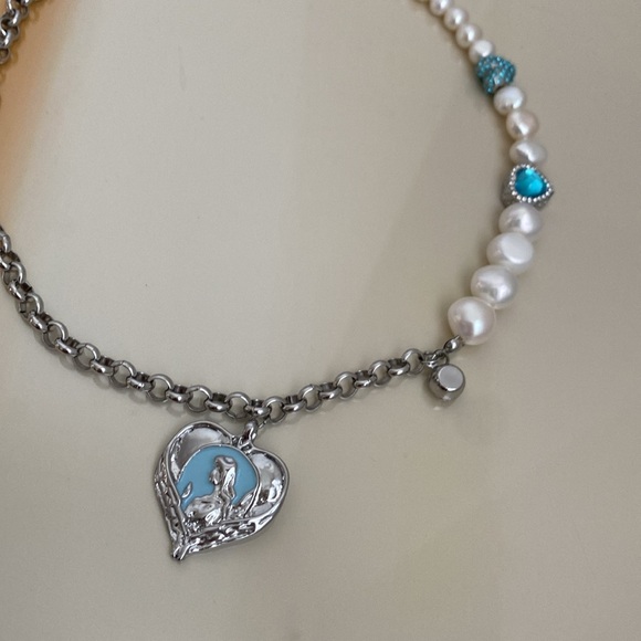 Turquoise and Silver Heart Charm Bracelet with Ombré Beads - Picture 2 of 3